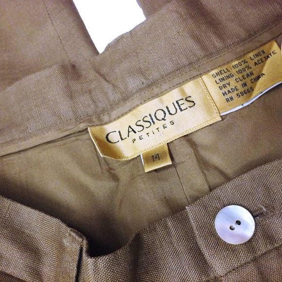 Y2K Classiques Linen Pant Trouser Petite-14 Pockets Pleated High Rise Taper Cuff - Picture 9 of 11